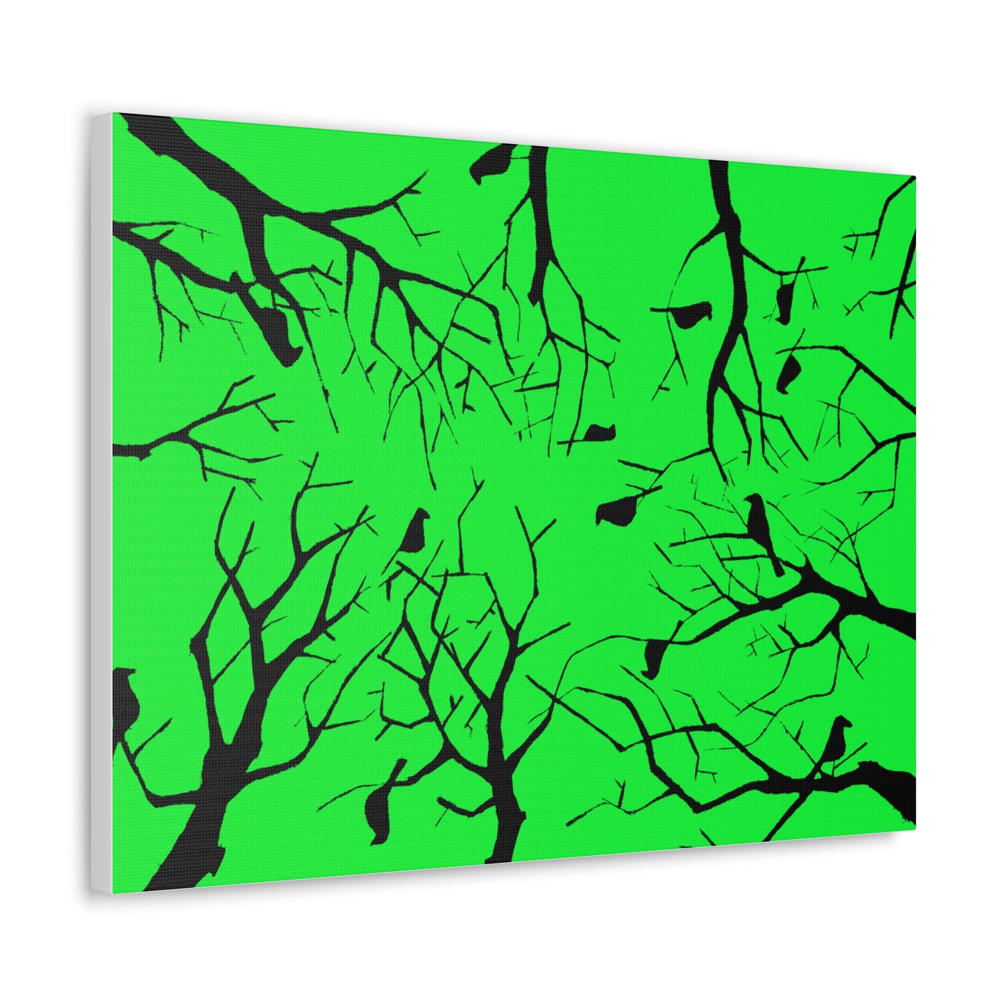 Birds in Trees with Bright Green Background on Canvas Gallery Wraps