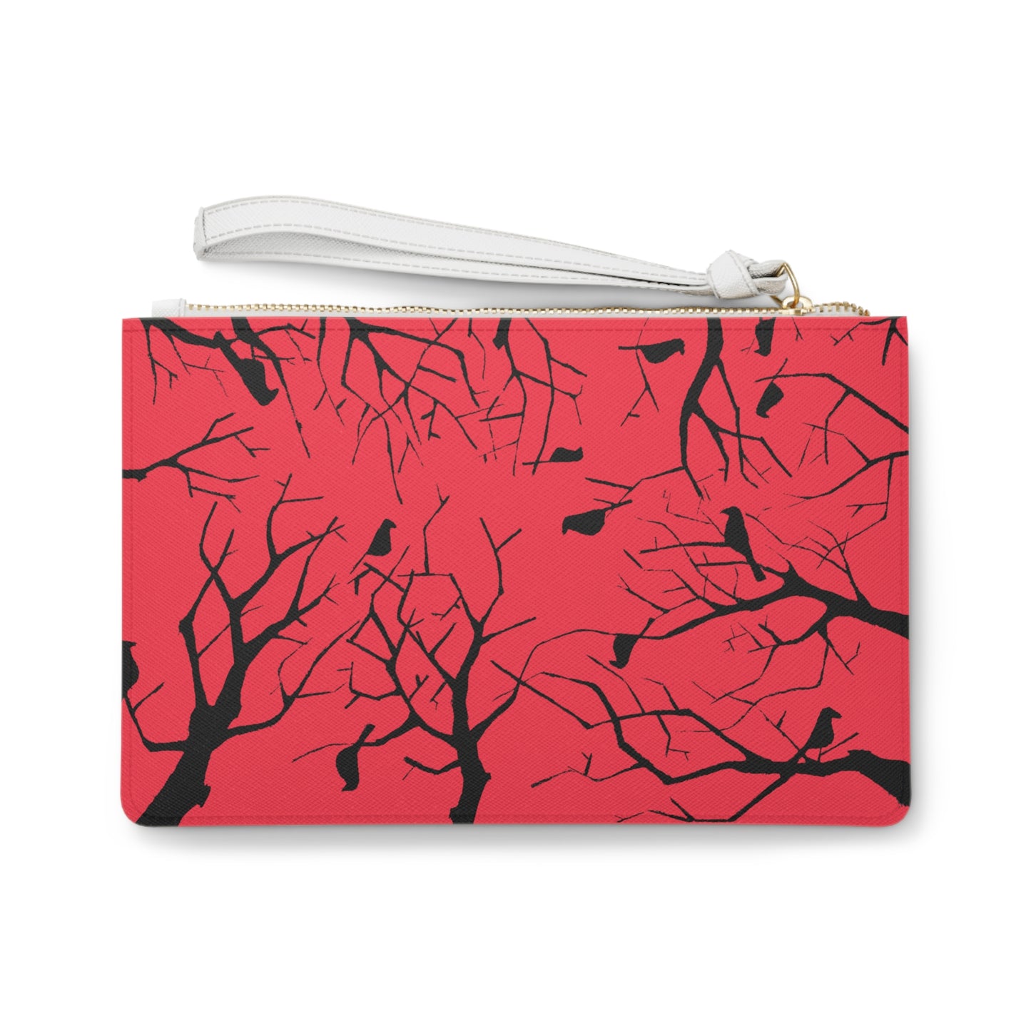 Birds in Trees Art Piece With A Salmon Colored Background on The Perfect Clutch Bag