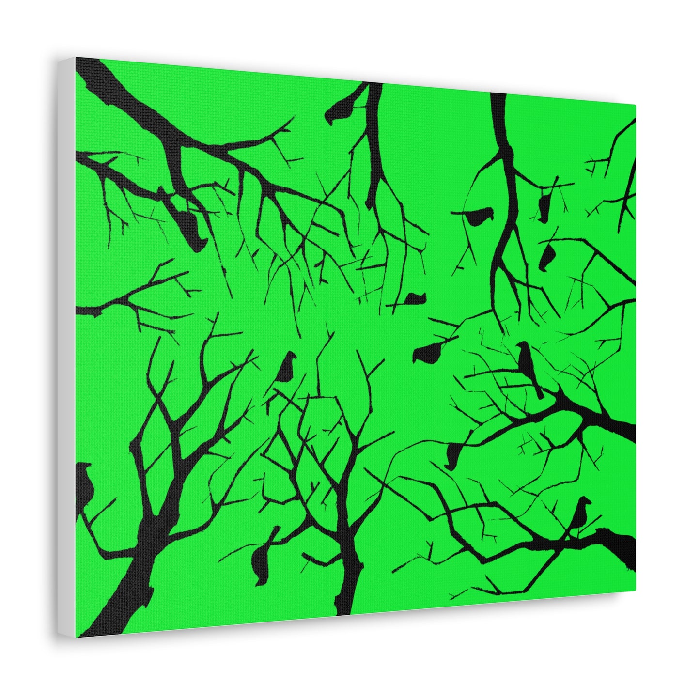 Birds in Trees with Bright Green Background on Canvas Gallery Wraps