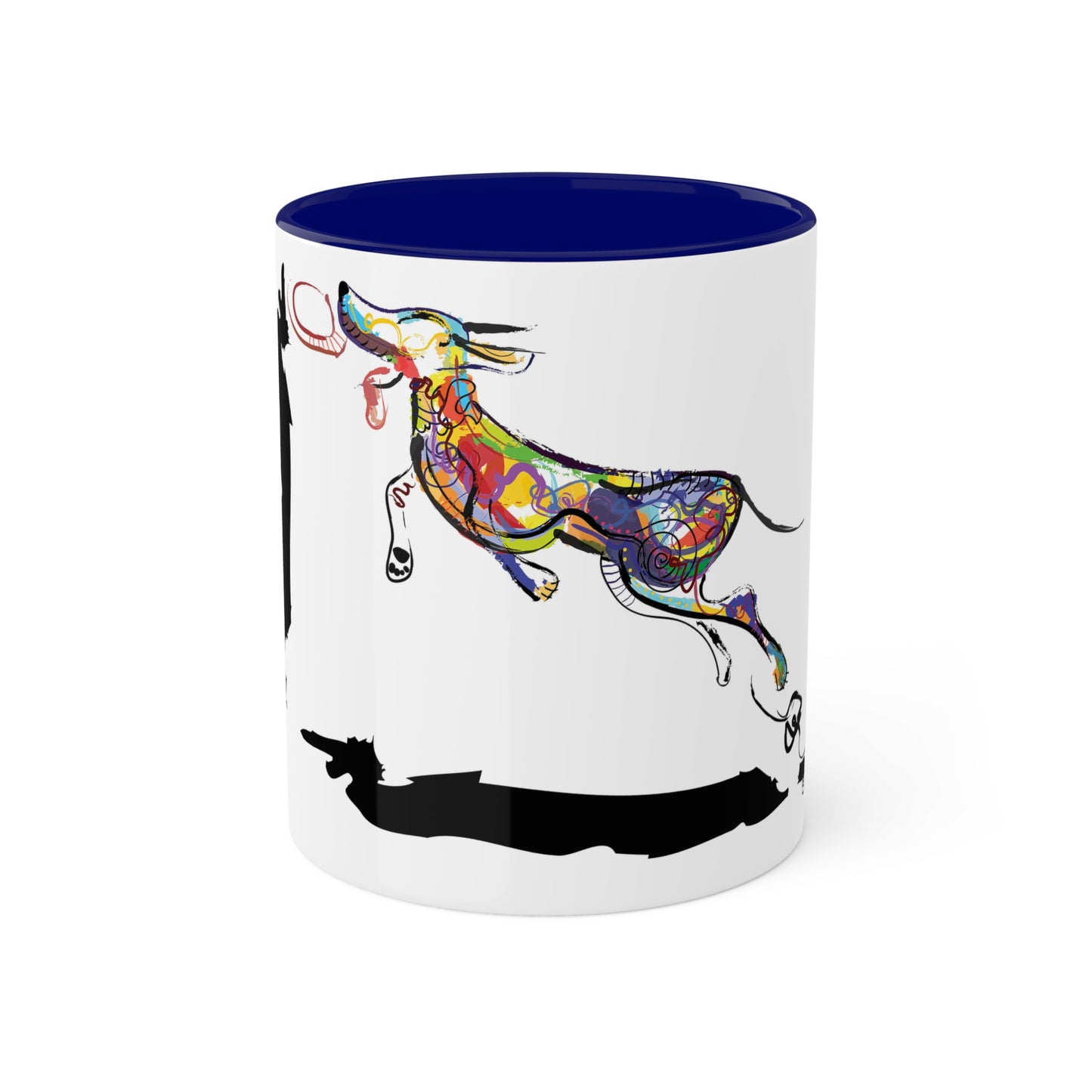 Dog and Frisbee on Colorful Mugs, 11oz