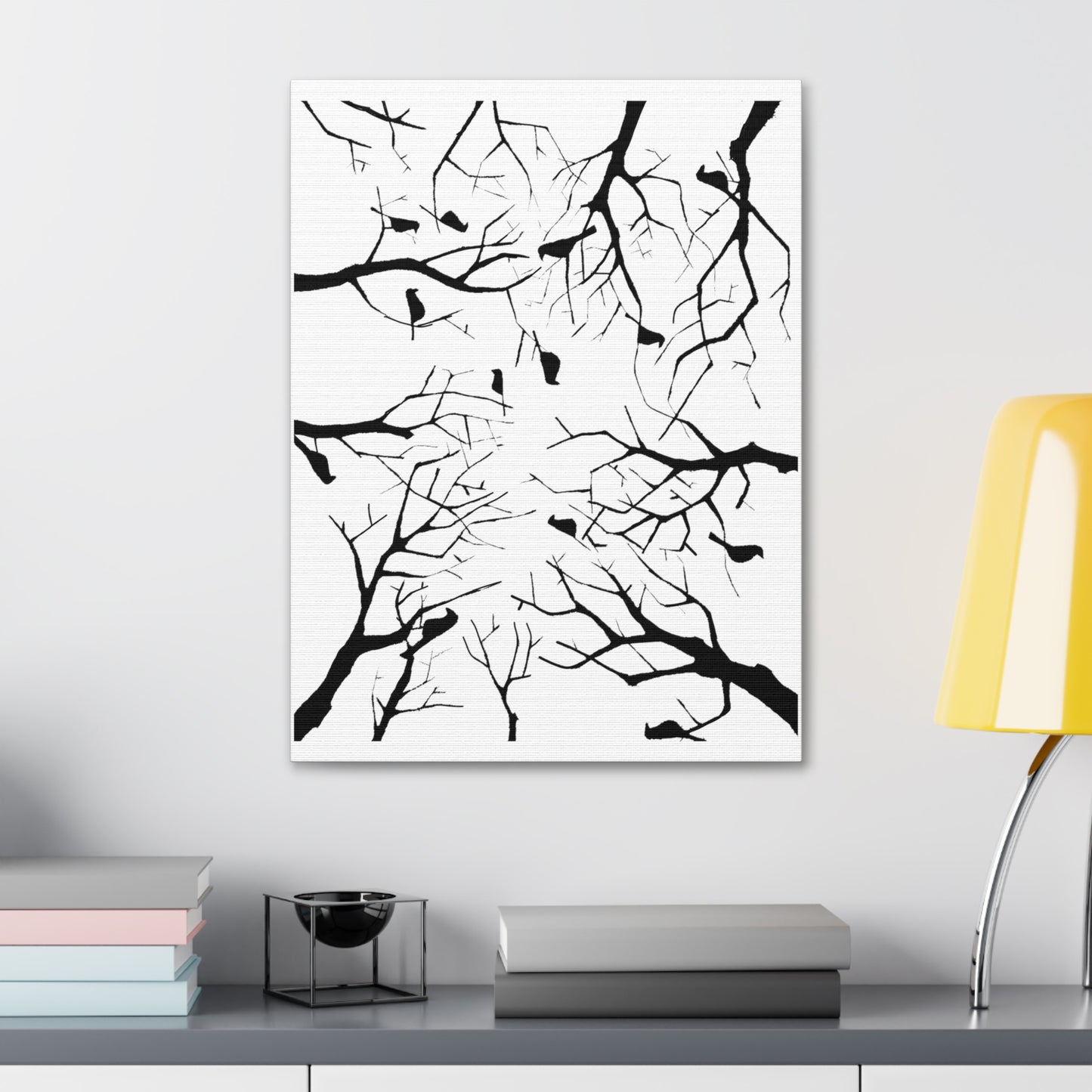 Birds in Trees with White Background on Classic Stretched Canvas