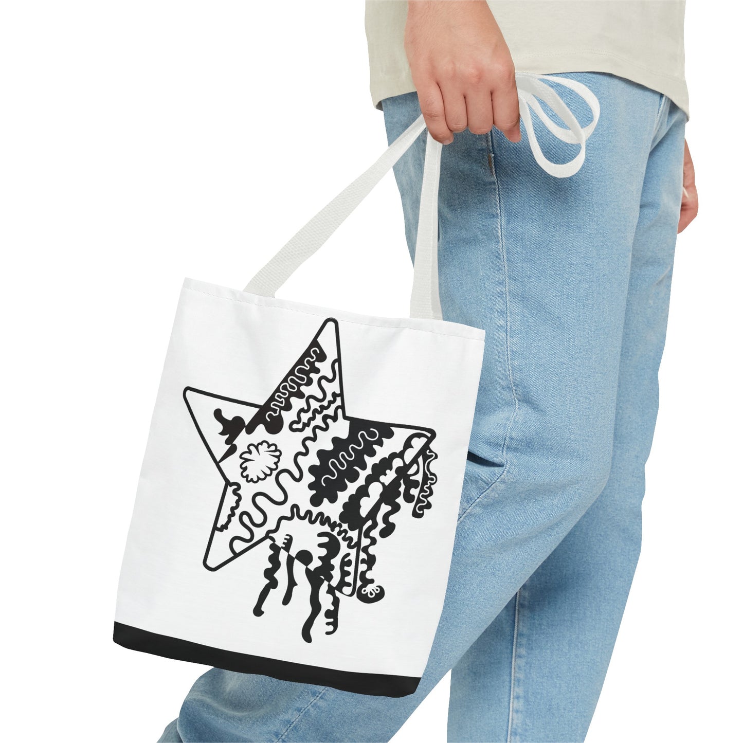 Copy of Star Makes Art Signature Logo in Black + White on a Tote Bag - Front and Back Feature a Black Logo on a White Background