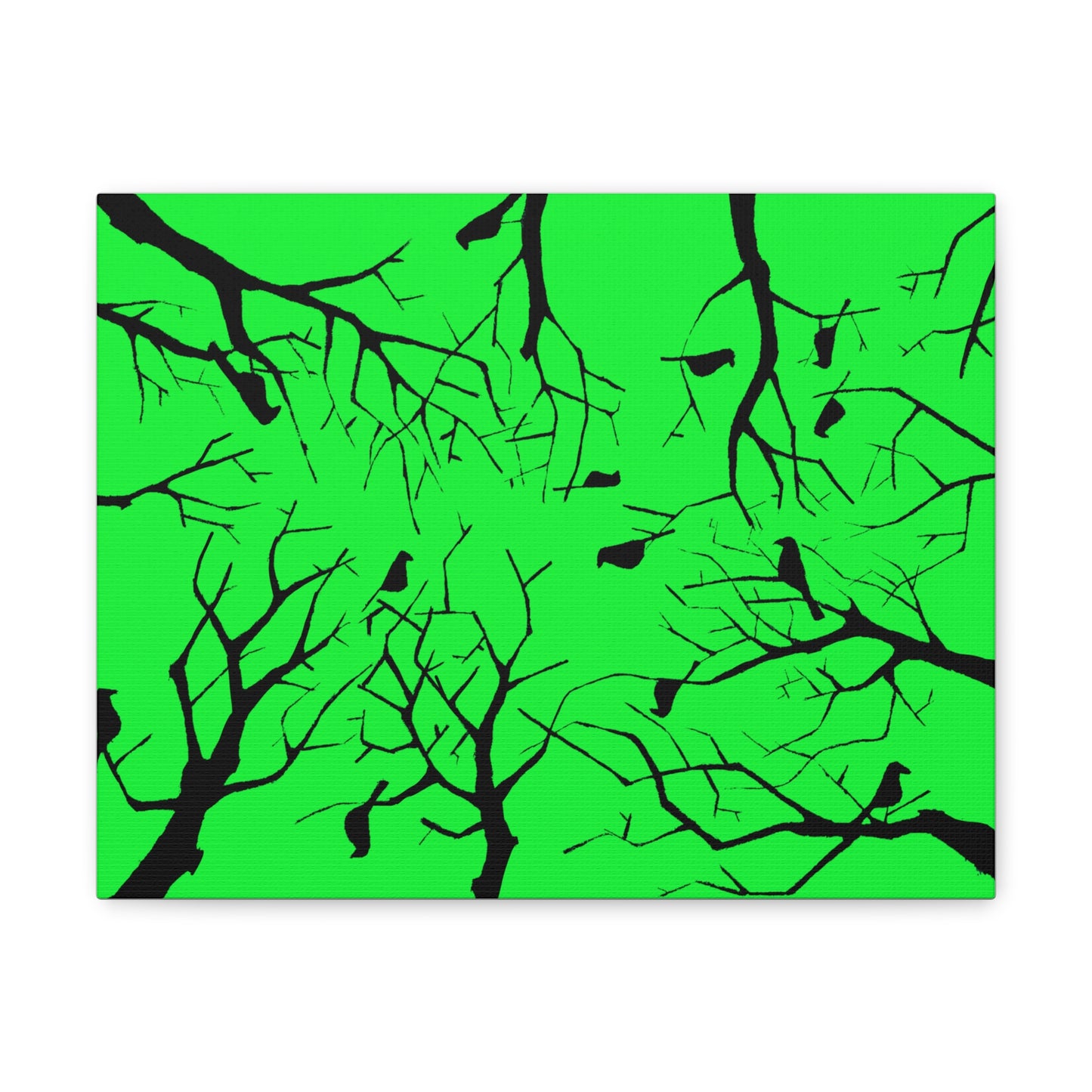 Birds in Trees with Bright Green Background on Canvas Gallery Wraps