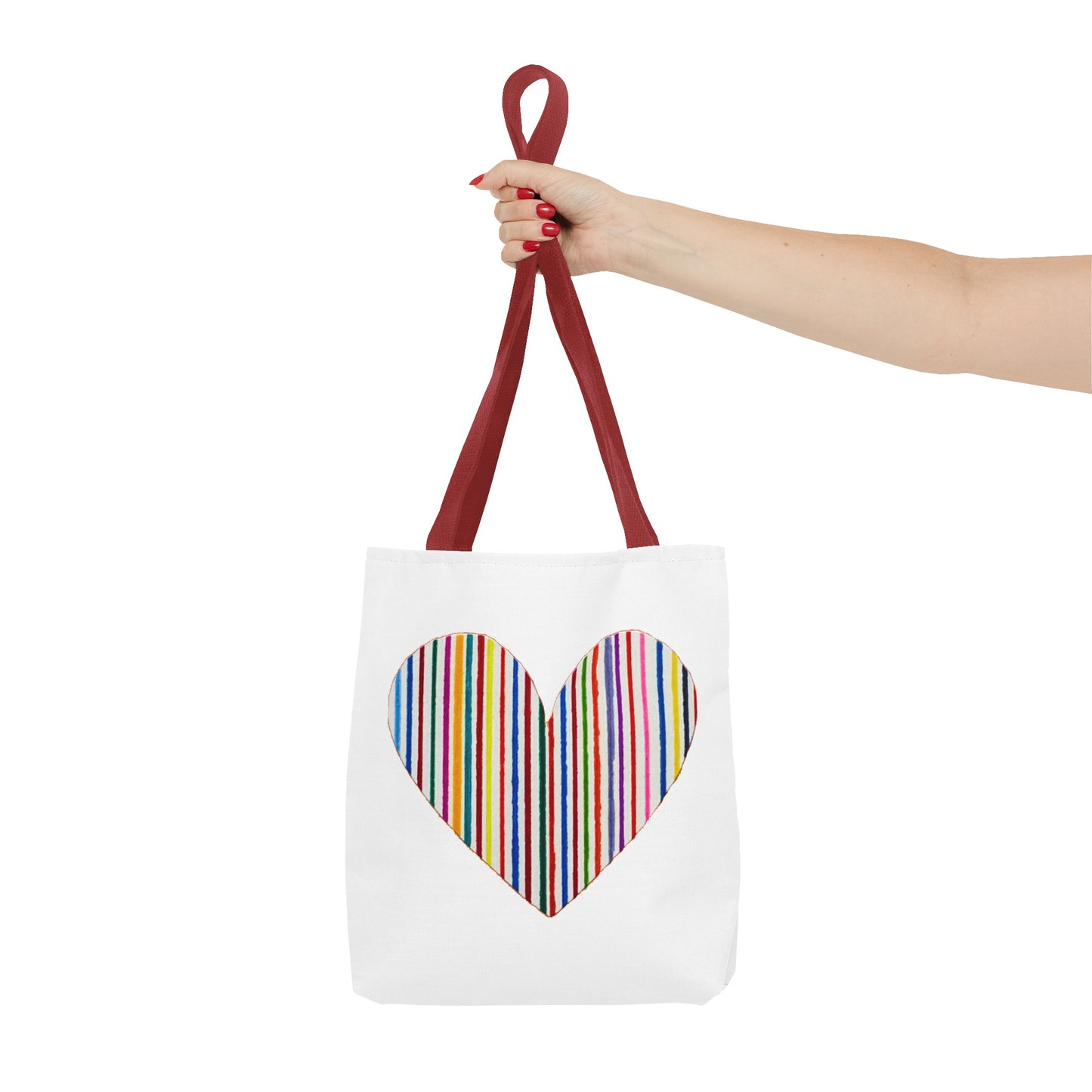 Handdrawn Heart Drawn Out of Straight Rainbow Lines on a Tote Bag