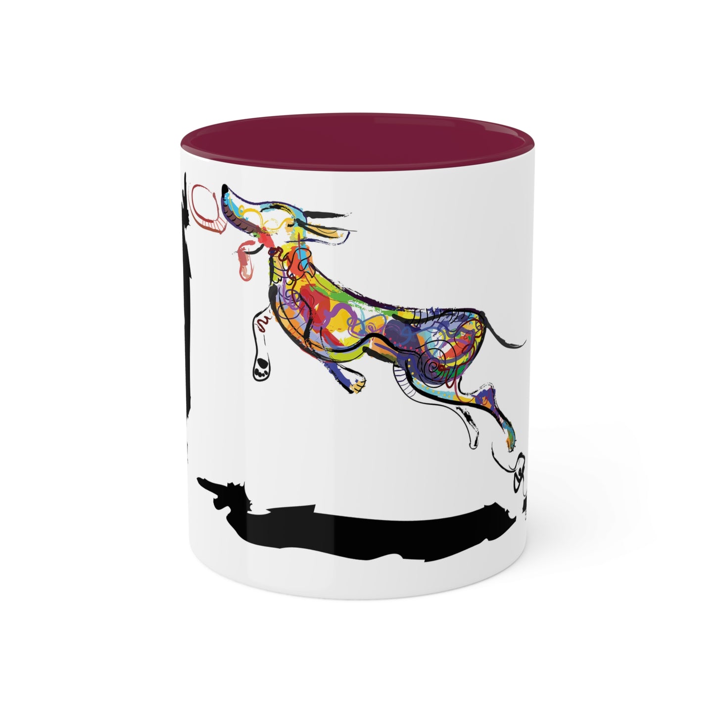 Dog and Frisbee on Colorful Mugs, 11oz