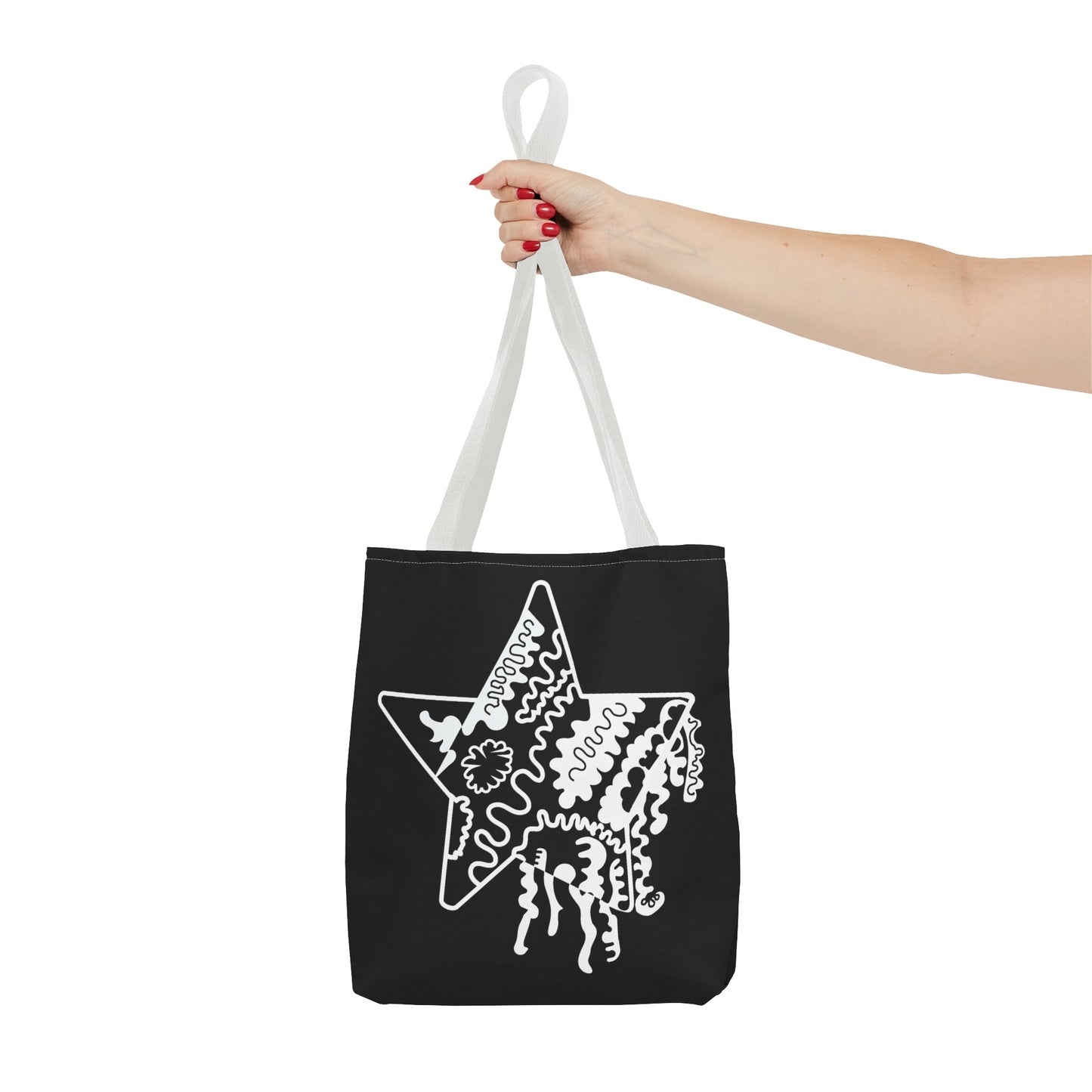 Star Makes Art Signature Logo in Black + White on a Tote Bag - Front and Back Features a White Logo on a Black Background