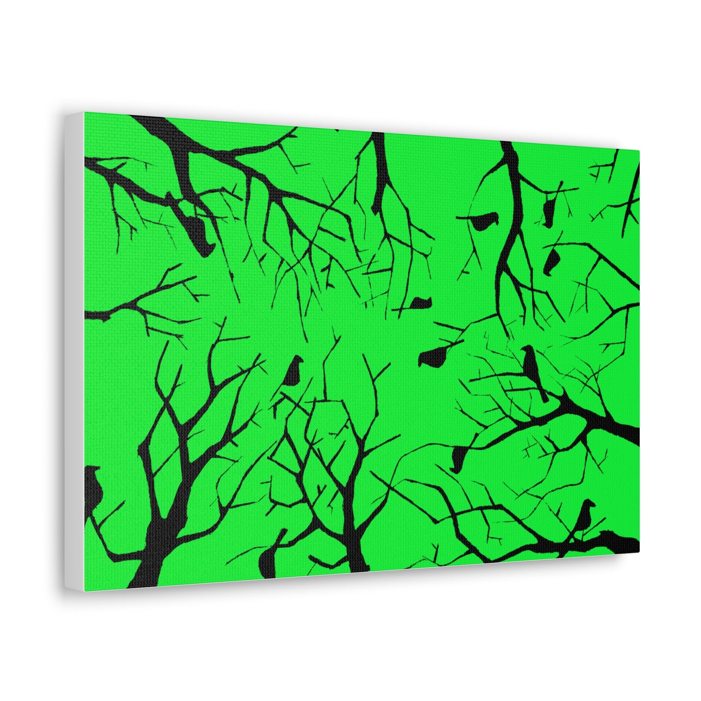 Birds in Trees with Bright Green Background on Canvas Gallery Wraps