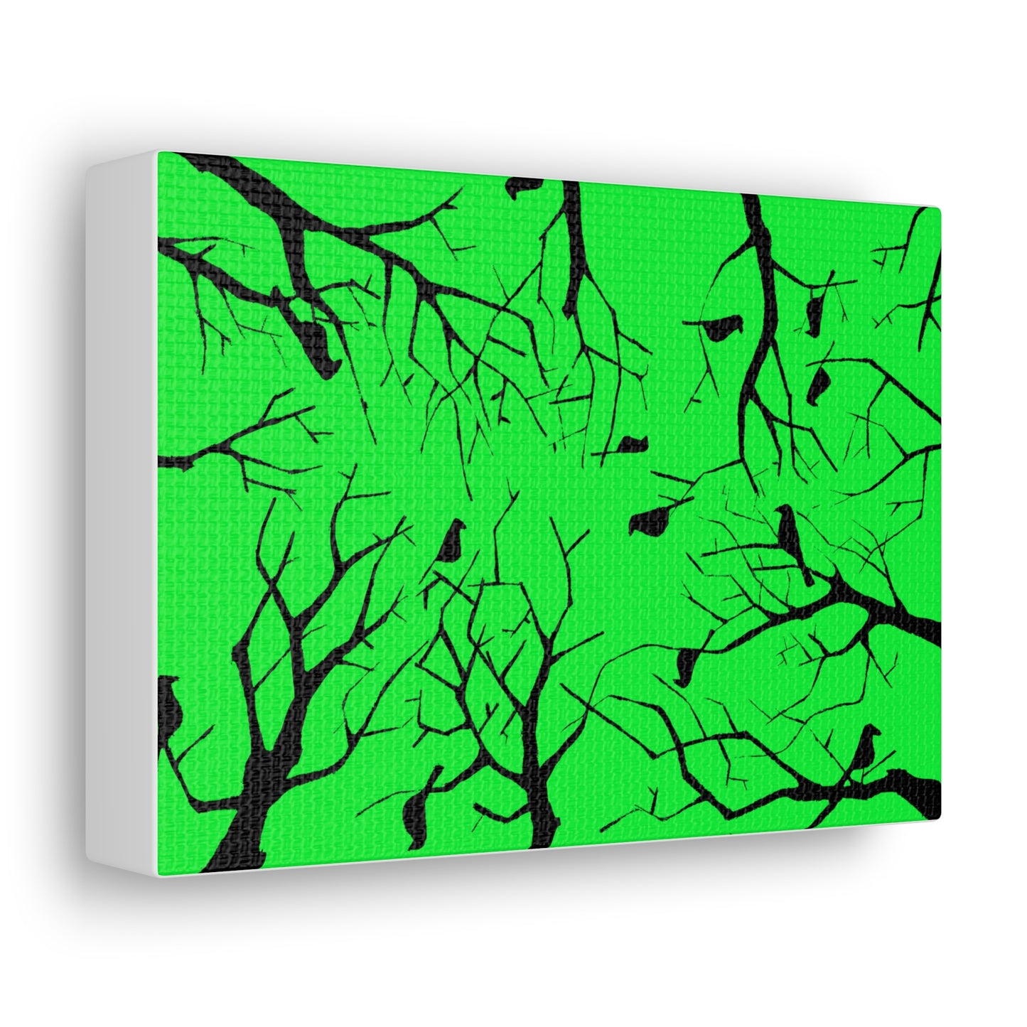 Birds in Trees with Bright Green Background on Canvas Gallery Wraps