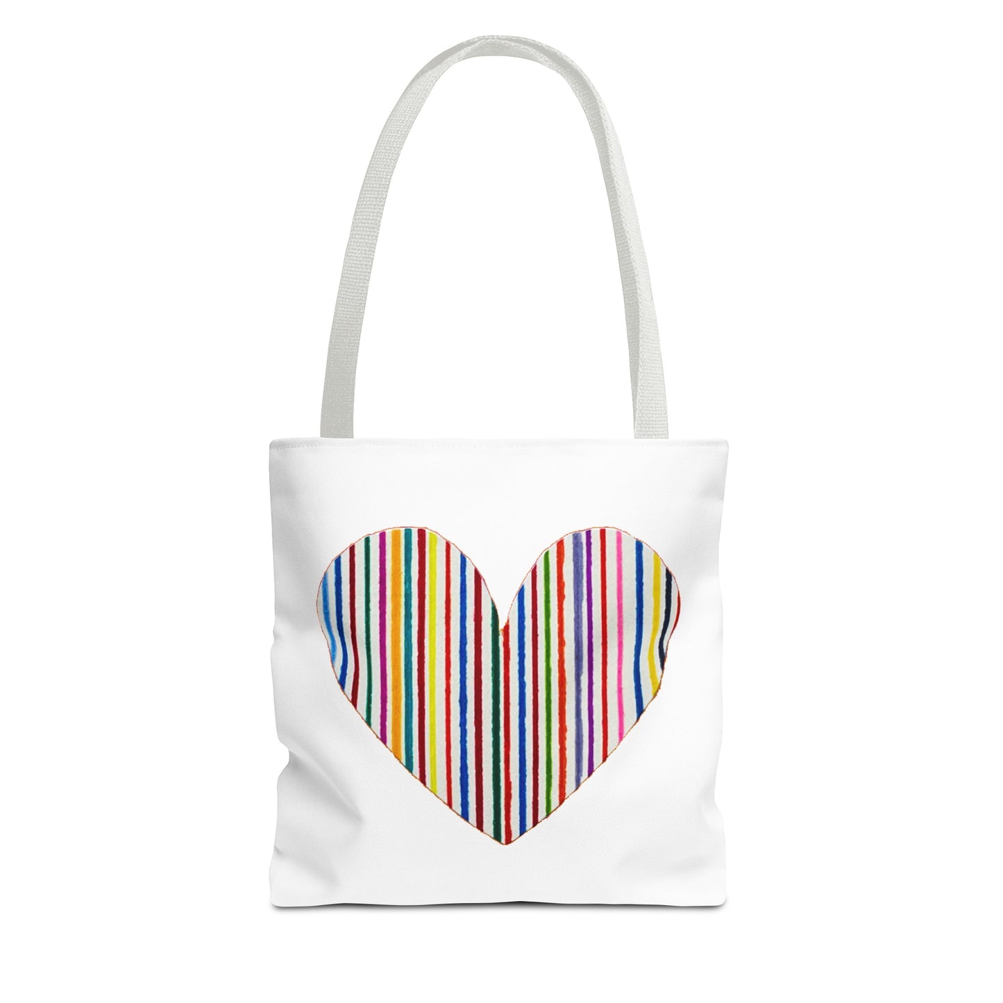 Handdrawn Heart Drawn Out of Straight Rainbow Lines on a Tote Bag