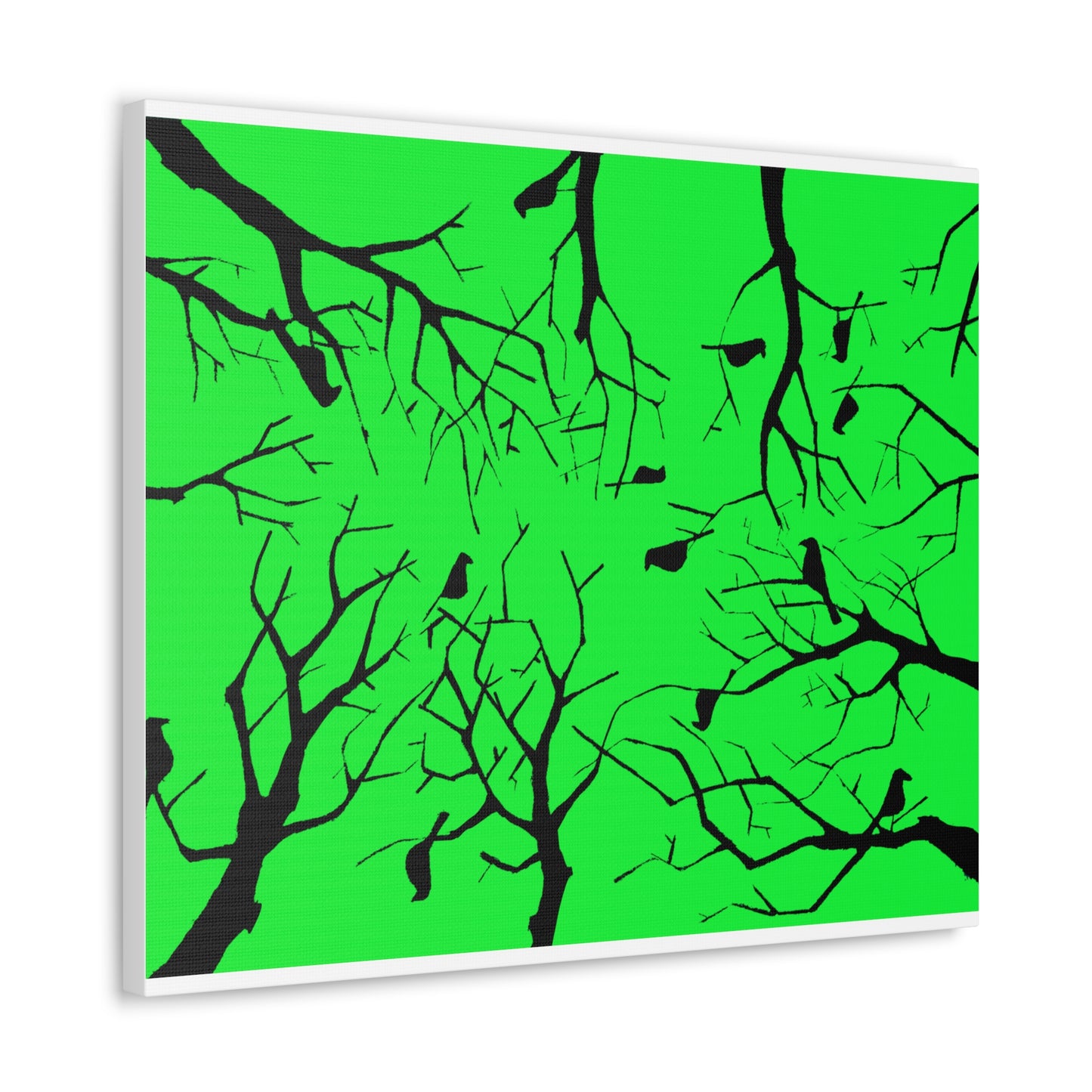 Birds in Trees with Bright Green Background on Canvas Gallery Wraps