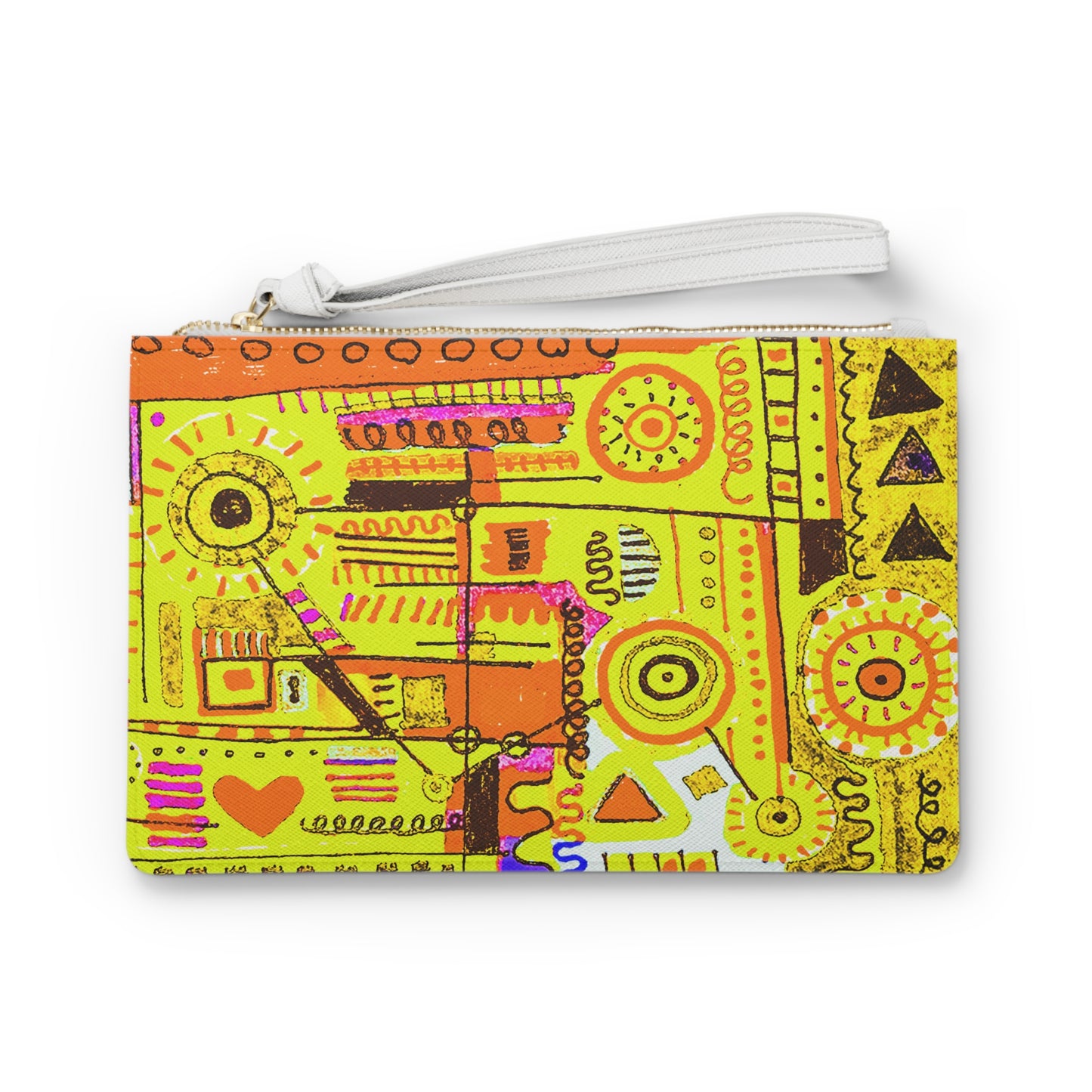 Clutch Bag Featuring Art Piece : Abstract Doodle ll - Version Vl - Yellow Hues - Alcohol Marker Drawing