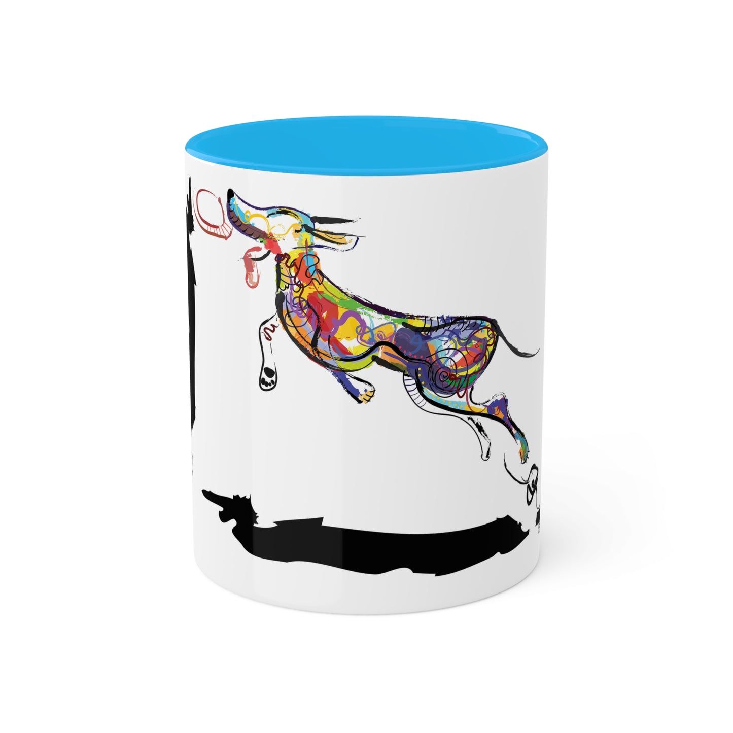 Dog and Frisbee on Colorful Mugs, 11oz