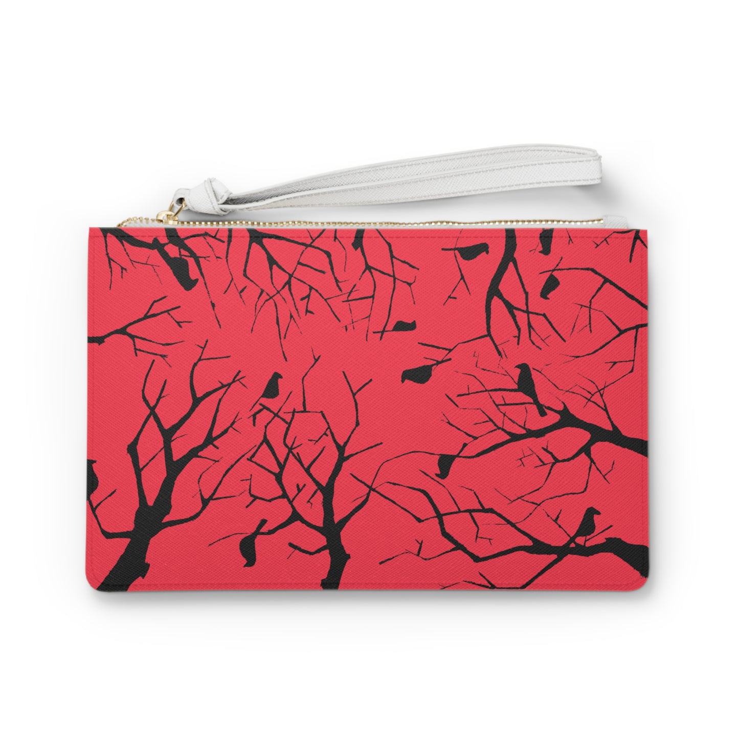 Birds in Trees Art Piece With A Salmon Colored Background on The Perfect Clutch Bag