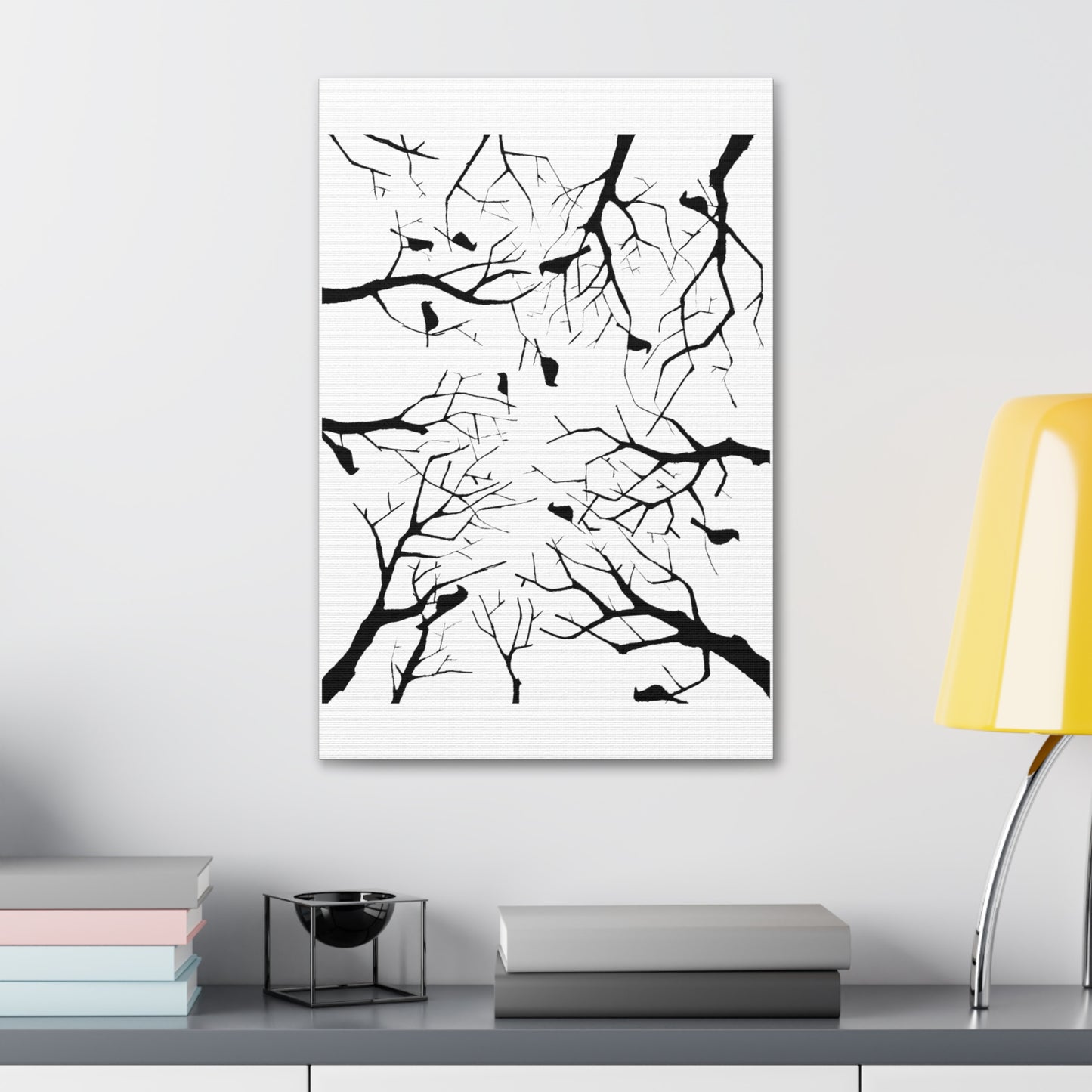 Birds in Trees with White Background on Classic Stretched Canvas