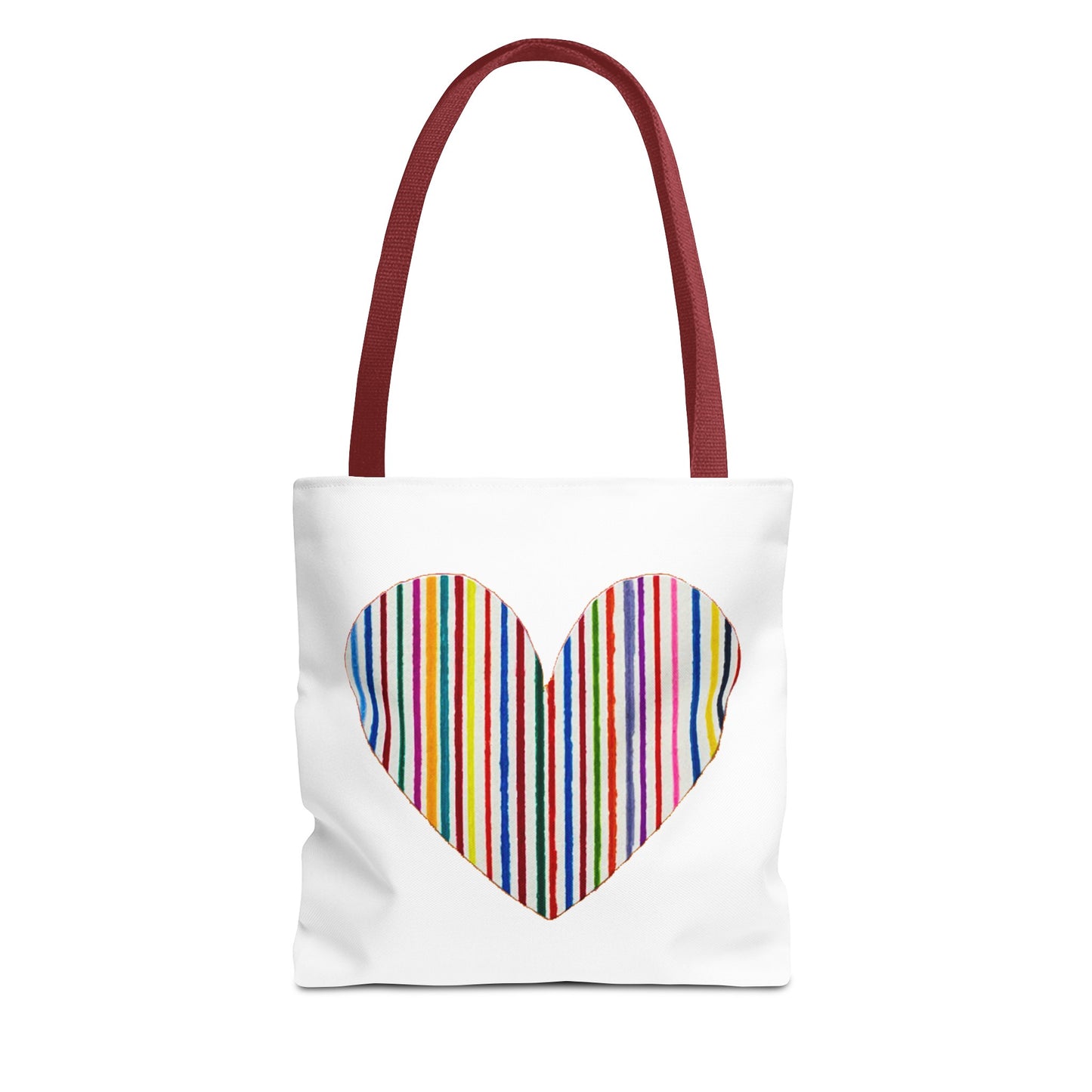 Handdrawn Heart Drawn Out of Straight Rainbow Lines on a Tote Bag