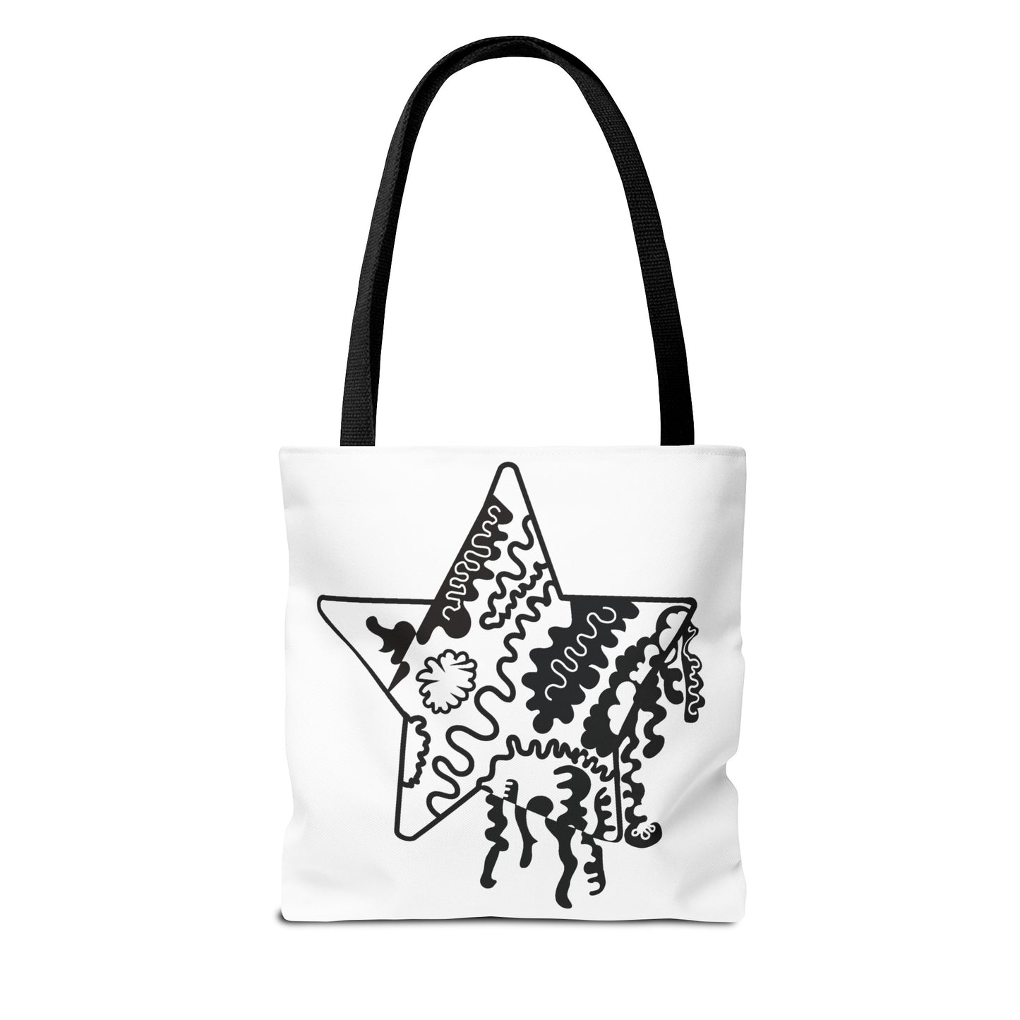 Copy of Star Makes Art Signature Logo in Black + White on a Tote Bag - Front and Back Feature a Black Logo on a White Background