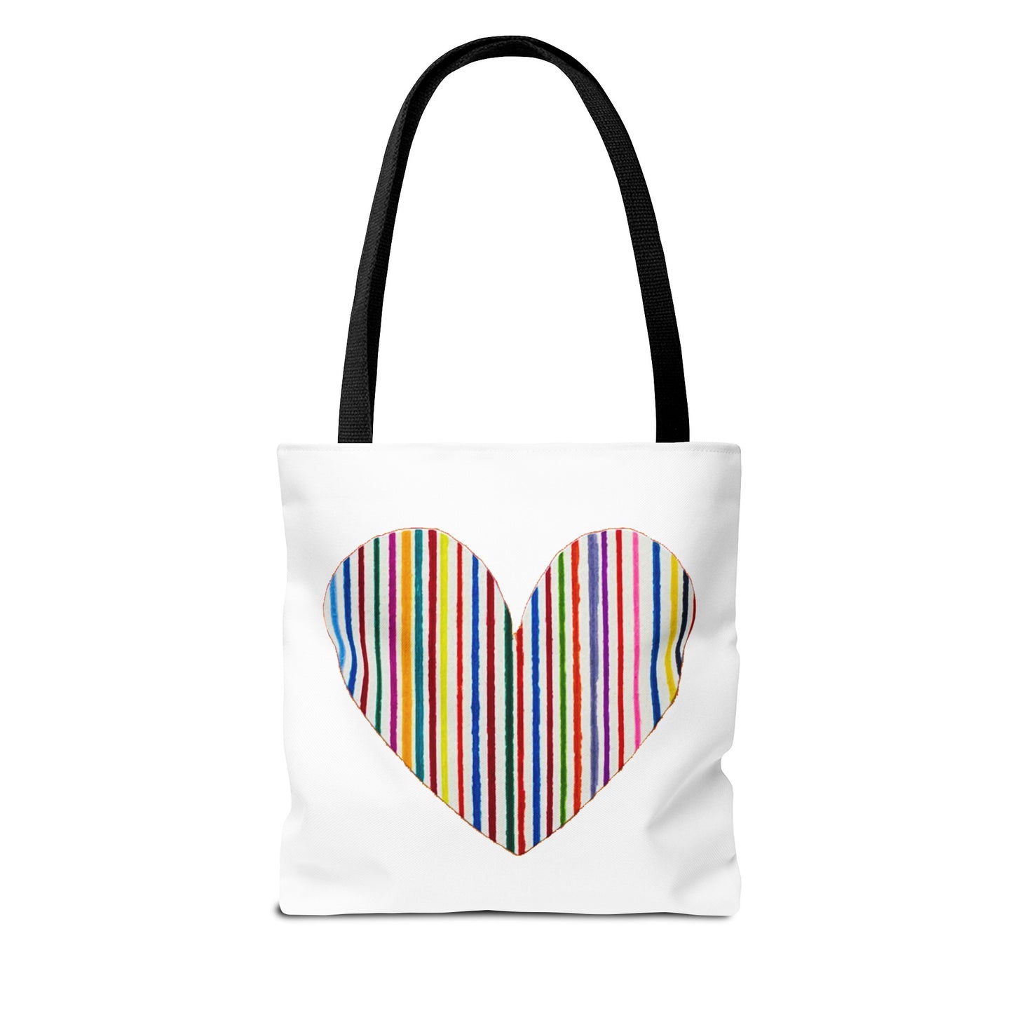 Handdrawn Heart Drawn Out of Straight Rainbow Lines on a Tote Bag