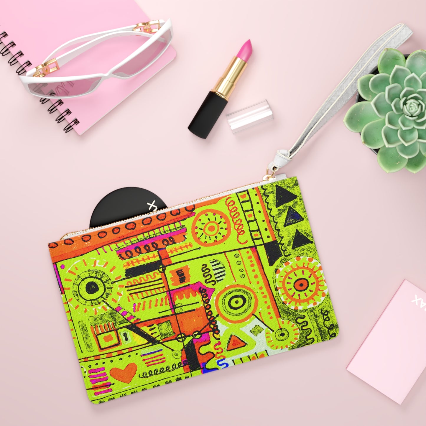 Clutch Bag Featuring Art Piece : Abstract Doodle ll - Version Vll - Light Green Hues - Alcohol Marker Drawing