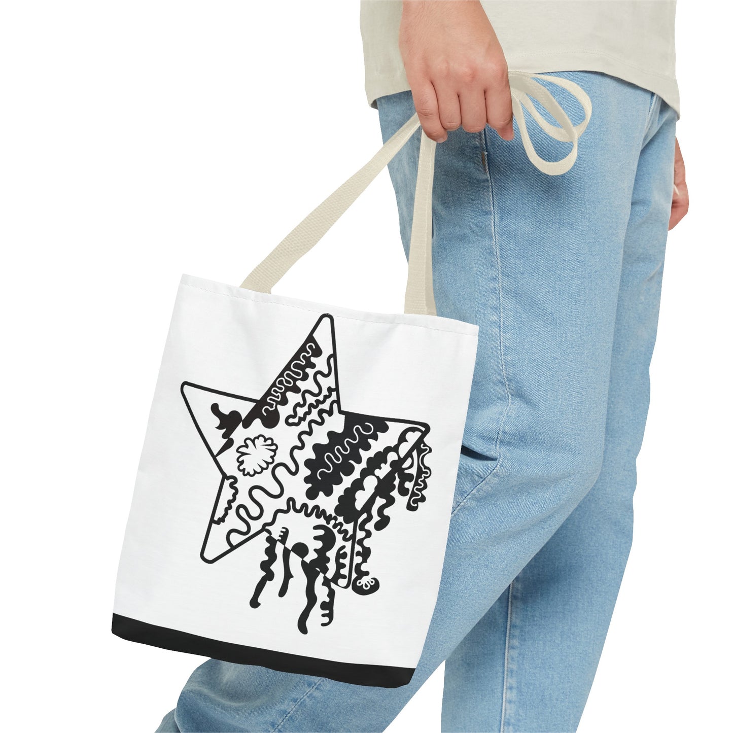 Copy of Star Makes Art Signature Logo in Black + White on a Tote Bag - Front and Back Feature a Black Logo on a White Background