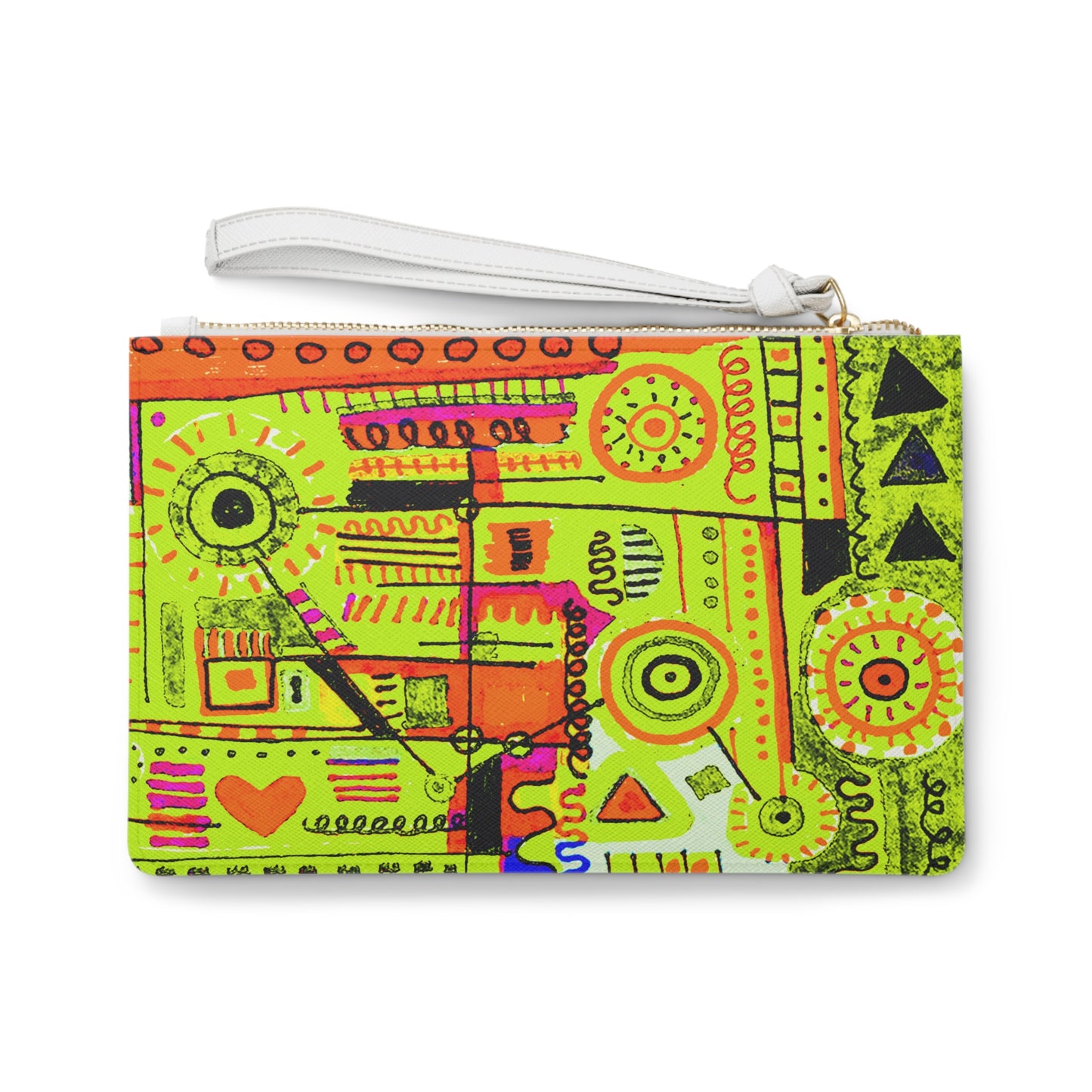 Clutch Bag Featuring Art Piece : Abstract Doodle ll - Version Vll - Light Green Hues - Alcohol Marker Drawing