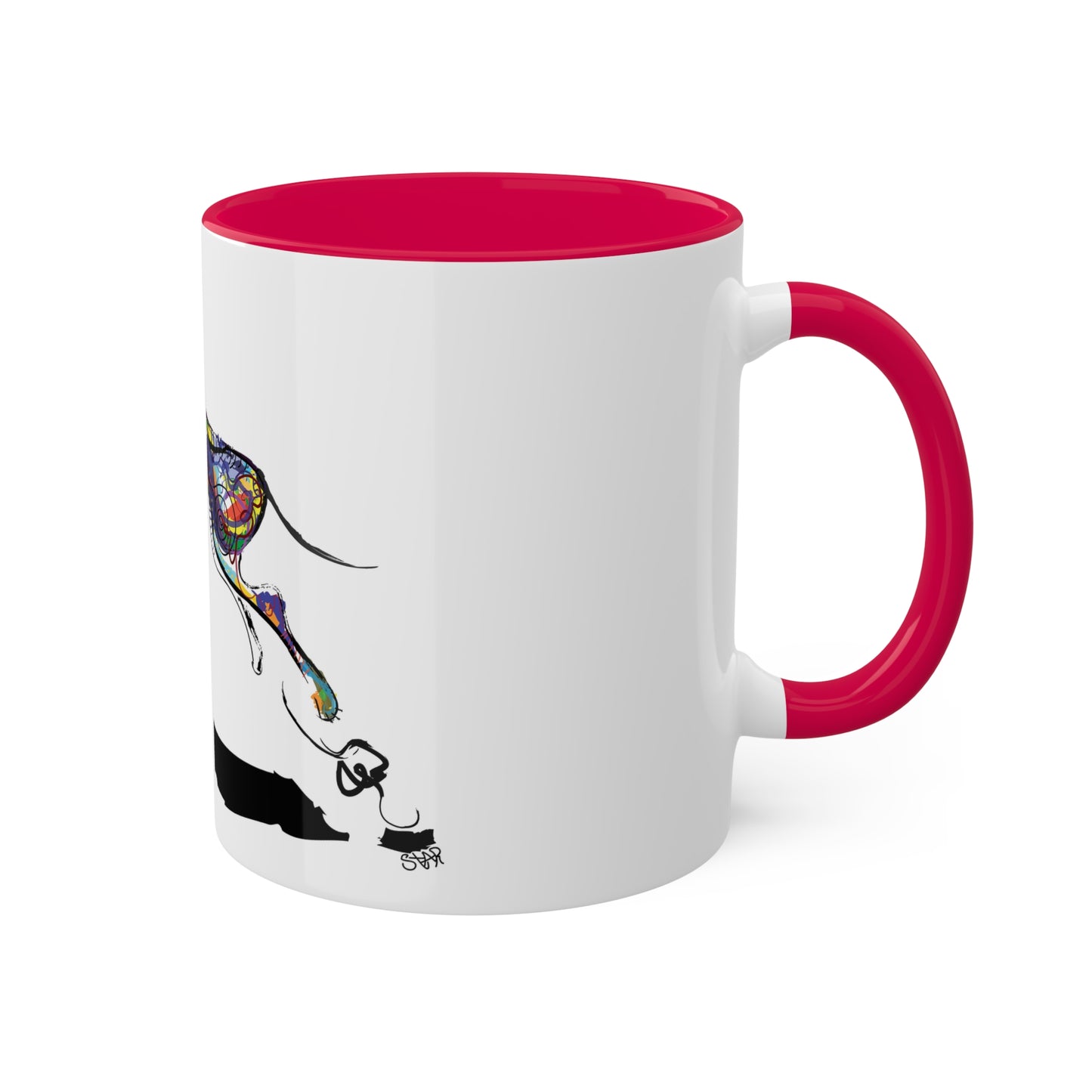 Dog and Frisbee on Colorful Mugs, 11oz