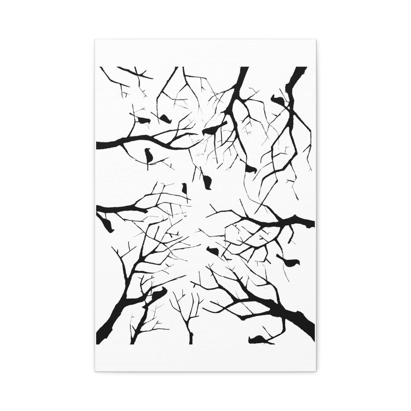 Birds in Trees with White Background on Classic Stretched Canvas