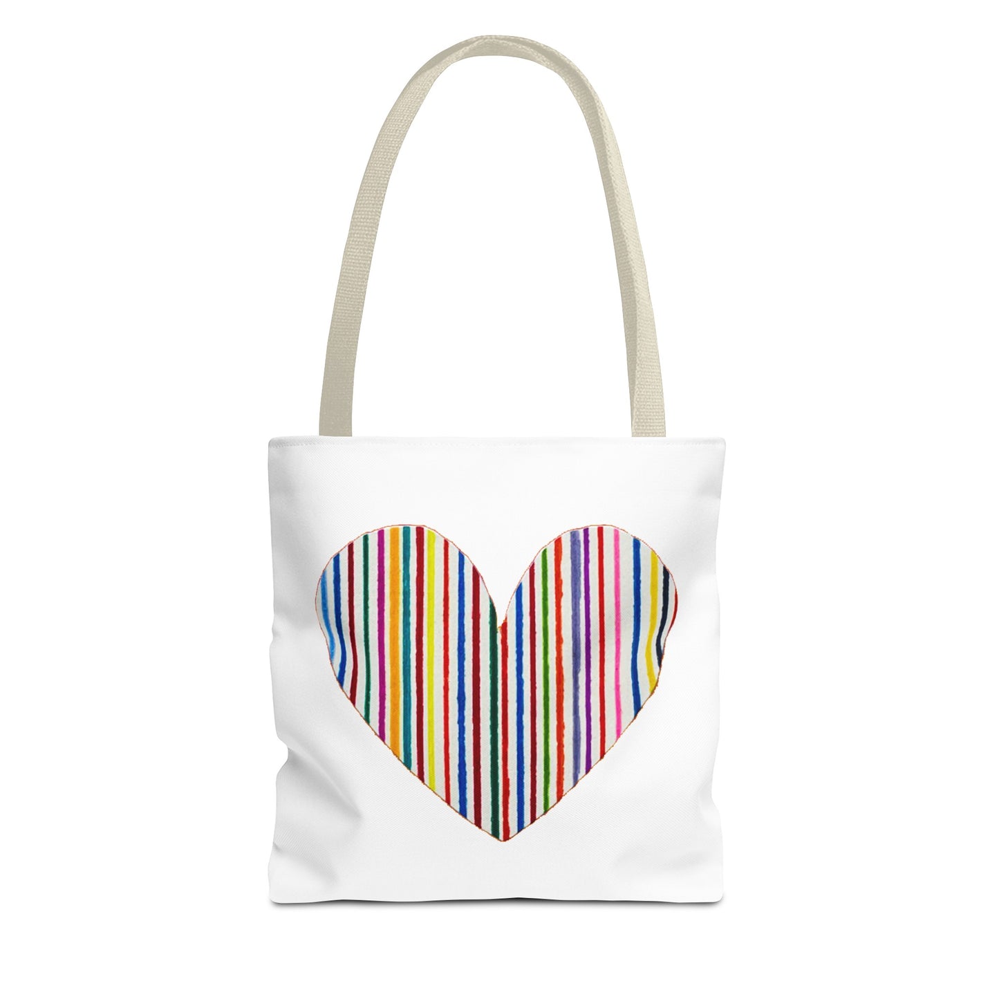 Handdrawn Heart Drawn Out of Straight Rainbow Lines on a Tote Bag