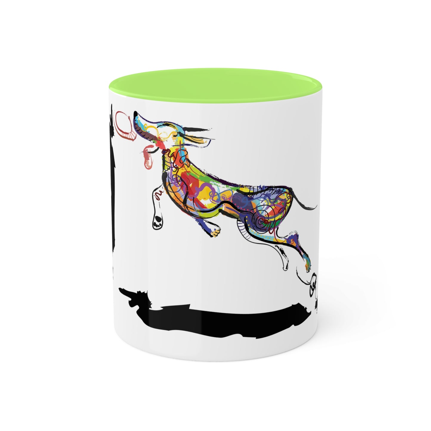 Dog and Frisbee on Colorful Mugs, 11oz